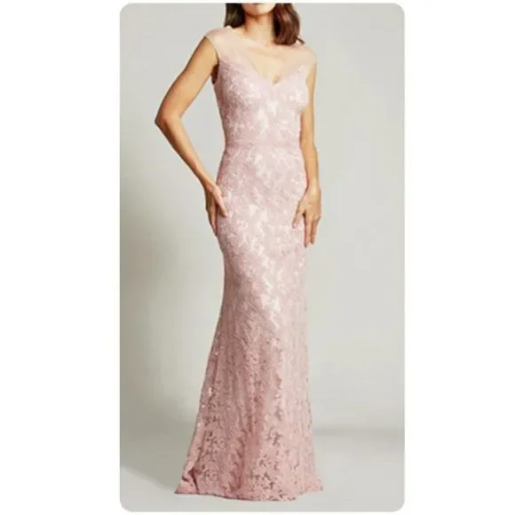 slim fit dress slacks Sho by Tadashi Shoji - Cream Sequin Embroidered Lace Sleeveless Formal Dress  Sz 6 main image 0